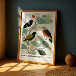 Japanese Bird Art Print - Kyoto Gardens Vintage Poster, Japandi Wall Decor - thumbnail 1