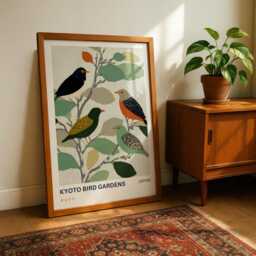 Japanese Bird Art Print - Kyoto Gardens Vintage Poster, Japandi Wall Decor - thumbnail 2