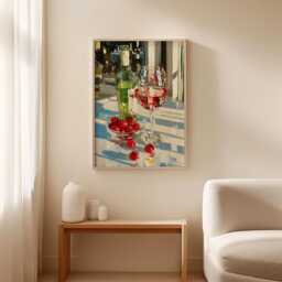 Ros?? Wine Poster, Strawberry Table Print, Kitchen Wall Art - thumbnail 3
