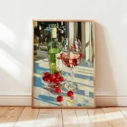Ros?? Wine Poster, Strawberry Table Print, Kitchen Wall Art - thumbnail 4
