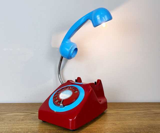 Red & Blue Telephone Lamp, Quirky Desk Lamp - image 1
