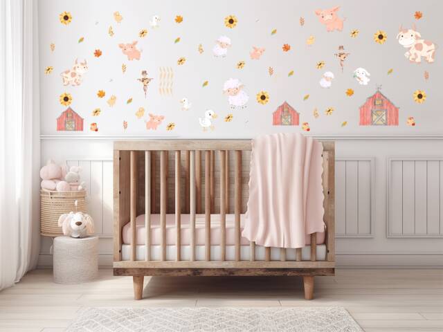 Farm Animal Nursery Wall Decals Barnyard Decor, Kids Room Stickers - image 1