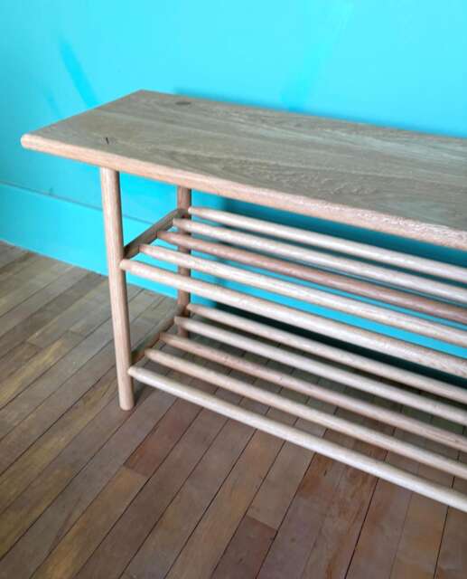 Solid European Oak Bench, Double Dowel Shoe Shelves, Scandinavian Design Seating - image 1