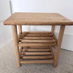Solid European Oak Bench, Double Dowel Shoe Shelves, Scandinavian Design Seating - thumbnail 3