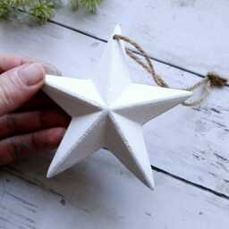 White Wooden 3D Chunky Hanging Star Decoration - The Home & Hearts Shop Rustic Shabby Wall Decor Christmas Wedding Gift - thumbnail 2