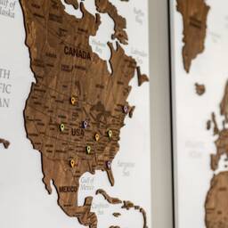 World Map Wall Art 5Th Anniversary Gift, Wooden Apartment Decor, Push Pin Travel 3 Piece Above Bed Decor - thumbnail 2