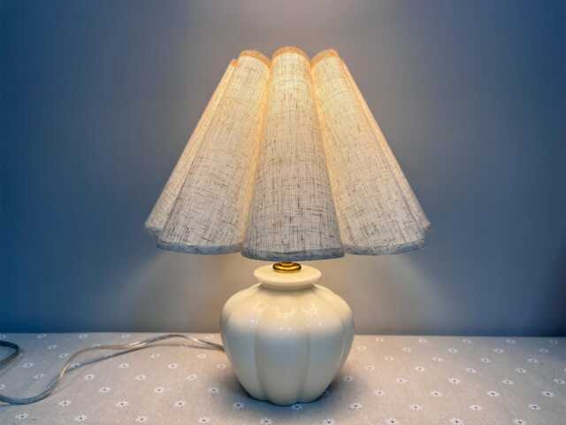 Handmade Linen Lampshade Table Lamp Ivory Ceramic Base - image 1
