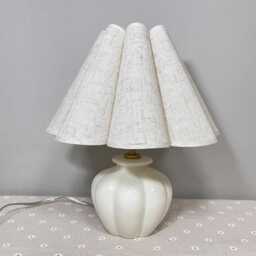 Handmade Linen Lampshade Table Lamp Ivory Ceramic Base - thumbnail 2
