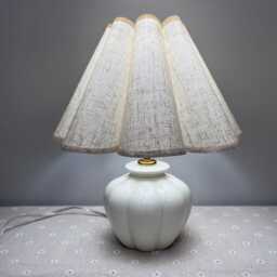 Handmade Linen Lampshade Table Lamp Ivory Ceramic Base - thumbnail 4