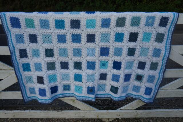 "Crochet Afghan Blanket Blue & White 53"" X 44" - image 1
