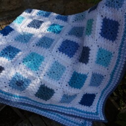 "Crochet Afghan Blanket Blue & White 53"" X 44" - thumbnail 3