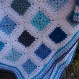 "Crochet Afghan Blanket Blue & White 53"" X 44" - thumbnail 2