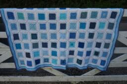 "Crochet Afghan Blanket Blue & White 53"" X 44"