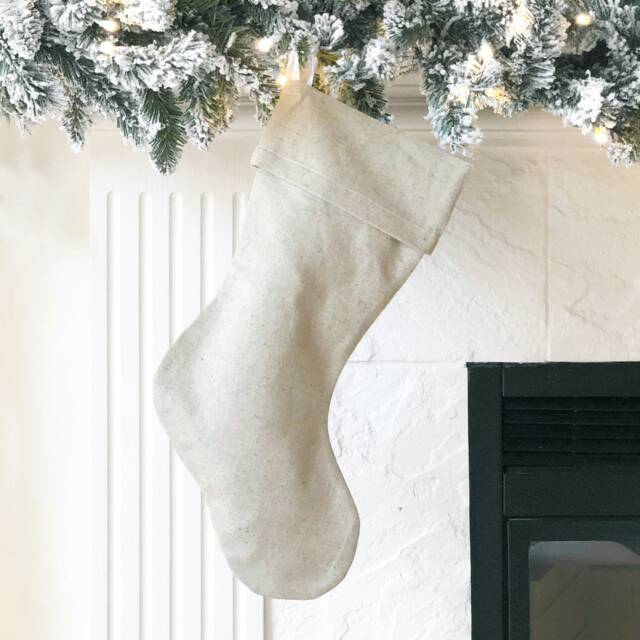 Christmas Stocking - Plain Cotton Natural Linen Stockings Family Farmhouse - image 1