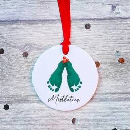 Mistletoes Personalised Baby Foot Print Ornament. Baby First Christmas - thumbnail 1
