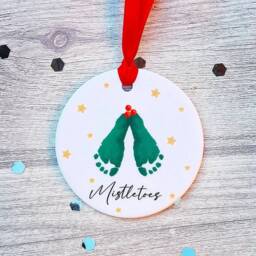 Mistletoes Personalised Baby Foot Print Ornament. Baby First Christmas - thumbnail 3