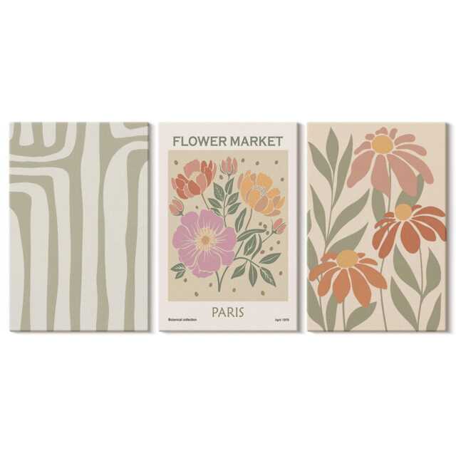 Set Of 3 Canvas Prints - Botanical Motifs Poster Paris Minimalism, Green Print On Canvas, Plants & Flowers Wall Decor - image 1