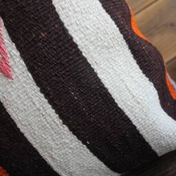 40cm - 16Inch Vintage Boho Kilim Cushion Cover Handwoven - Black White Coloured Stripes - thumbnail 3