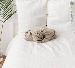 Natural Unbleached Linen Fitted Sheet - Softened Eco Friendly Natural Flax Not Dyed Linen-Twin/Double/Queen Size - thumbnail 1