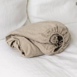 Natural Unbleached Linen Fitted Sheet - Softened Eco Friendly Natural Flax Not Dyed Linen-Twin/Double/Queen Size - thumbnail 2