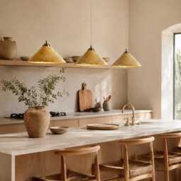 Beige Ceramic Pendant Light For Kitchen Island Modern Farmhouse Hanging Lamp - thumbnail 2