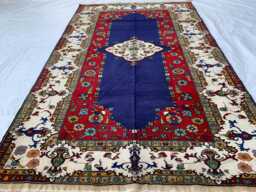 Handmade Wool Afghan Rug Traditional Medallion, Red & Navy - 4.3x6.10 Ft