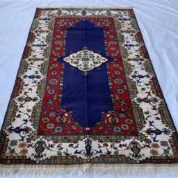Handmade Wool Afghan Rug Traditional Medallion, Red & Navy - 4.3x6.10 Ft - thumbnail 4