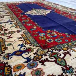 Handmade Wool Afghan Rug Traditional Medallion, Red & Navy - 4.3x6.10 Ft - thumbnail 2