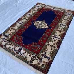Handmade Wool Afghan Rug Traditional Medallion, Red & Navy - 4.3x6.10 Ft - thumbnail 3
