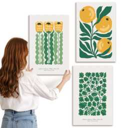 Canvas Wall Art Set Of 3 - Plant Patterns With Flowers & Leaves Posters, Green Photo Print, Plants Decor - thumbnail 2