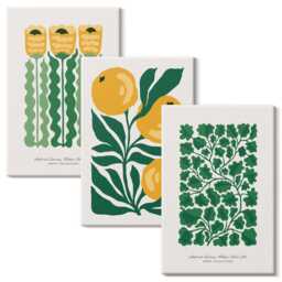 Canvas Wall Art Set Of 3 - Plant Patterns With Flowers & Leaves Posters, Green Photo Print, Plants Decor - thumbnail 1