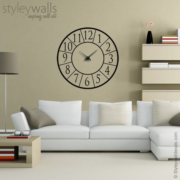 Clock Wall Decal, Sticker, Modern Living Room Decor, Office Numbers Decal - image 1
