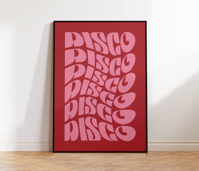 Disco - Typography Art Print Wall A4 Unframed Decor Bold Colours Typographic A3 A5 Graphic Poster
