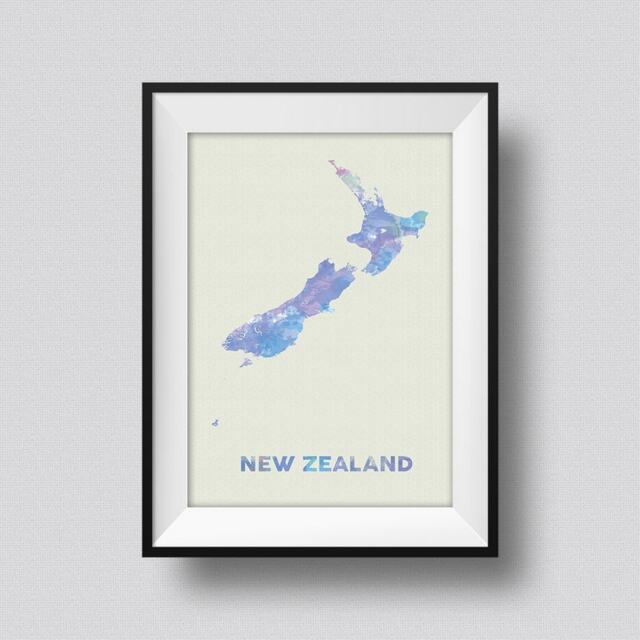 New Zealand Watercolor Map Art Print Ink Splash Poster Canvas