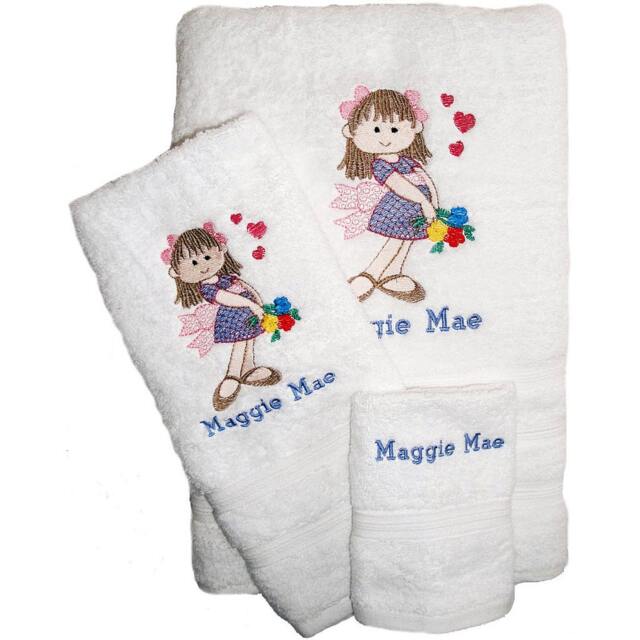 Three Towel Set For Flowergirl Wedding Gift Custom Embroidered & Personalized - image 1