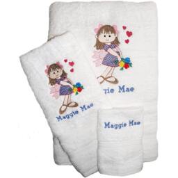 Three Towel Set For Flowergirl Wedding Gift Custom Embroidered & Personalized - thumbnail 1