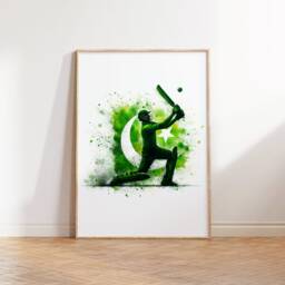 Cricket Poster Set - Pakistan Flag Watercolour Prints - Wall Art Gift For Cricketer Artwork Boys Room - thumbnail 2