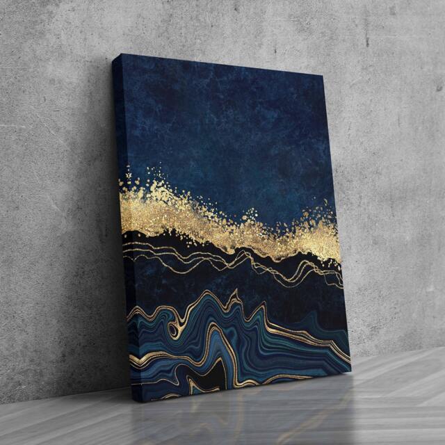 Navy & Gold Abstract Canvas Art - Modern Textured Painting - image 1