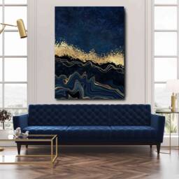 Navy & Gold Abstract Canvas Art - Modern Textured Painting - thumbnail 2
