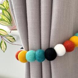 Mexican Fiesta Felt Ball Curtain Tie Backs - Pom Hold Custom Ties Nursery Decor Baby Gift Colourful Pull - thumbnail 2
