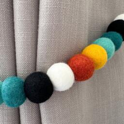 Mexican Fiesta Felt Ball Curtain Tie Backs - Pom Hold Custom Ties Nursery Decor Baby Gift Colourful Pull - thumbnail 3