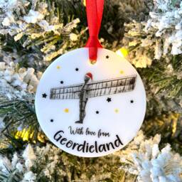Angel Of The North Christmas Ornament, With Love From Geordieland Ceramic Xmas Tree Decoration - thumbnail 1
