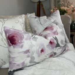 "Decorative Pink Floral Cushion Cover, Pink - Grey Floral Pillow Cover, Watercolour Floral Designer Fabric Velour 12"" X 20" - thumbnail 1