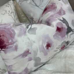 "Decorative Pink Floral Cushion Cover, Pink - Grey Floral Pillow Cover, Watercolour Floral Designer Fabric Velour 12"" X 20" - thumbnail 2