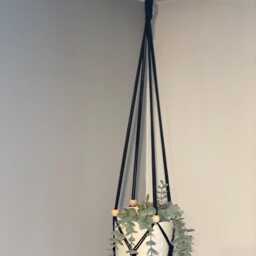 Black Adjustable Macrame Plant Hanger No Tassel Indoor, Hanging Planter, Indoor Wall - thumbnail 2