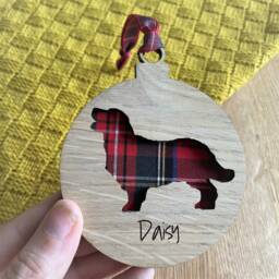 Personalised Dog Christmas Bauble. Tree Pet Decoration. Festive Tartan Decoration - thumbnail 1