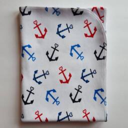 Nautical Swaddle Blanket & Newborn Hat Set. Take Home Boy Anchor Baby Shower Gift. Photo Prop - thumbnail 2