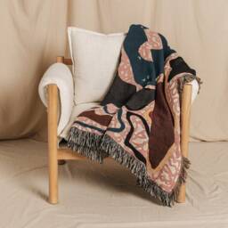 Rose Pink Abstract Art Design For Home 100% Cotton Fringed Throw Blanket - thumbnail 2