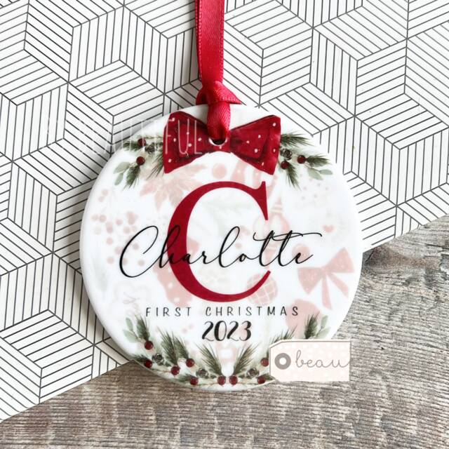 Personalised Christmas Gift Baby Babies Baby's First Traditional Ceramic Or Acrylic Round Ornament Keepsake Boy Child