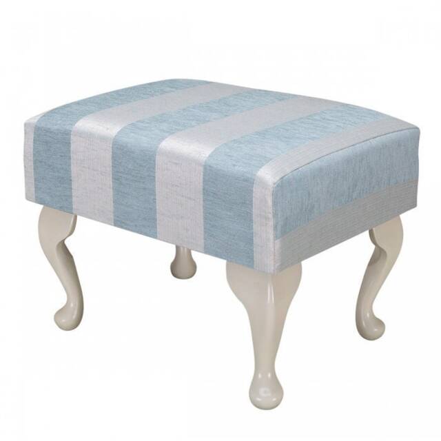 Handmade Small Footstool in Blue Stripe Fabric - Woburn Upholstered British Custom Made - image 1